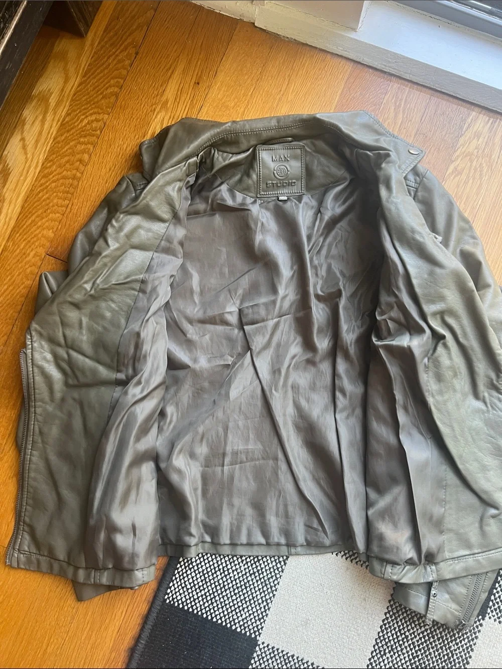 Max Studio Olive Faux Leather Asymmetrical Moto Jacket